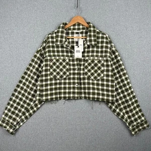Urban Outfitters BDG Carissa Flannel Cropped Shirt Jacket Womens Large NWT Green - Picture 1 of 8