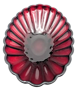 Vintage Anchor Hocking Royal Ruby Red Scalloped Oval Console Bowl - Picture 1 of 9