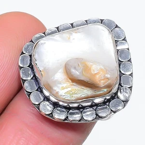 Natural Biwa Pearl Gemstone 925 Sterling Silver Jewelry Ring Size 8.5 Gift W893 - Picture 1 of 5