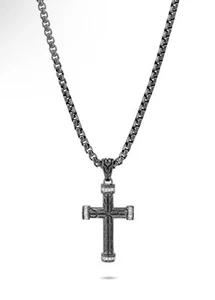 John Hardy Classic Chain Diamond Cross Necklace, BLK RHOD Plated, NWT, $950! - Picture 1 of 6