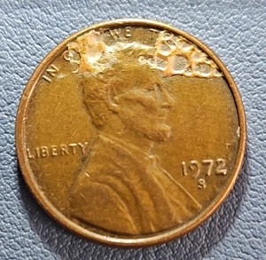1972-S Lincoln Penny with RARE occluded gas bubbles on obverse - Picture 1 of 6
