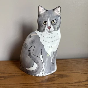 Katzen von Nina groß 11" Keramik grau und weiß Katzenvase Vintage - Bild 1 von 10