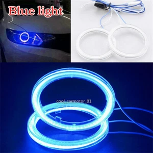2x Blue 60/65/70/75/80/85/90/95/100/110/120mm COB LED Angel Eye Halo Ring Light - Picture 1 of 17