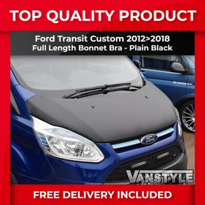 FITS FORD TRANSIT CUSTOM FULL BONNET BRA TOP QUALITY FIT PROTECTOR COVER BLACK - Image 1 of 4