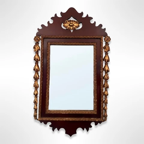 Vintage Federal Mahogany Wood Wall Mirror w/ Carved Gold Gilt Decoration Cover