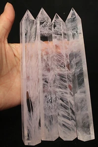 378g 4Pcs PRETTY ROSE SMELTING QUARTZ CRYSTAL WAND POINT HEALING - Picture 1 of 7