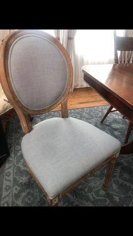 Pair of upholstered oval back dining chairs- blue Cover