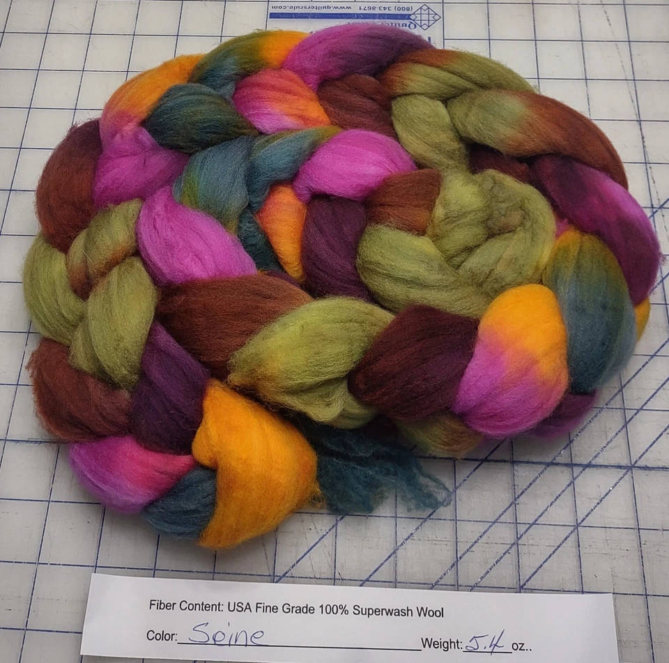 Fine Superwash Wool Top Roving Spinning Handpainted Dyed USA NWT Seine - Image 1 of 1