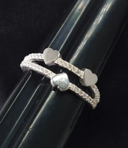 Sterling Silver 925 3 Hearts with cubic zirconias Ring new women's size 7.75 - Picture 1 of 4