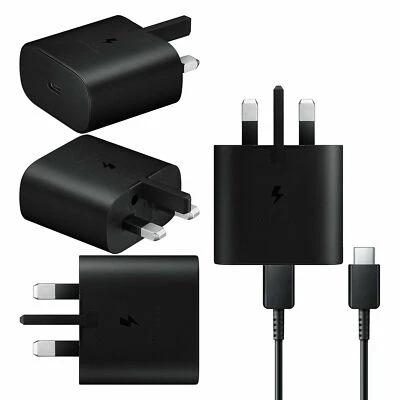 Cable USB-C oficial Samsung 25 vatios Fast Quick Mains 3 pines Reino Unido en negro Foto 1 de 4