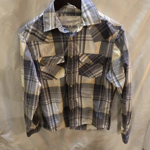 Ditch Plains Men's Pearl Snap Shirt Large Blue White Plaid Checkered Western - Picture 1 of 4