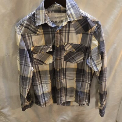 Ditch Plains Men's Pearl Snap Shirt Large Blue White Plaid Checkered Western - Image 1 of 4