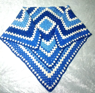 Lap Blanket Handmade Granny Square Knit Crochet Blue and White Afghan 43x40 - Image 1 of 4