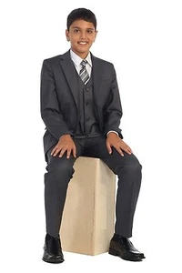 Magen Boys charcoal SLIM FIT suit 7 pc set coat,vest,pant,shirt,clip tie #10 - Picture 1 of 8