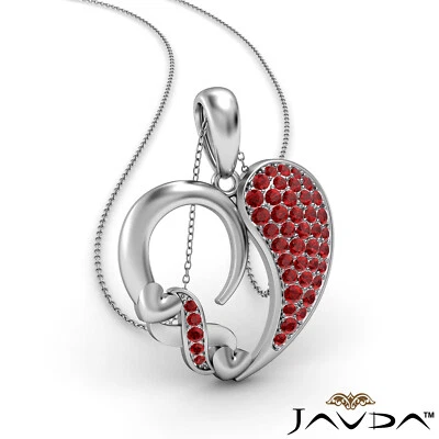 Heart Women's Round Cluster Ruby Gemstone XOXO Curved Pendant Necklace 0.44Ctw - Image 1 of 4