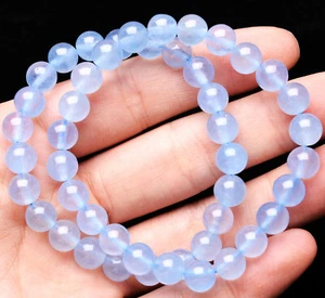 8 mm 2 Stck. Natürlich Blau Aquamarin Kristall Edelstein Rund Perlen Armband AAAAA - Bild 1 von 6