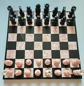 Juego de Ajedrez Mármol - Tallado a Mano - Rosa y Negro Auténtico Pesado - Ver Descripción - Imagen 1 de 11