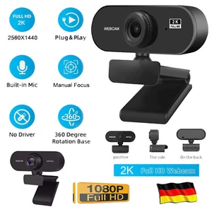 Full HD 1080P/2K Webcam USB AutoFocus Webkamera mit Mikrofon für PC Laptop NEU - Bild 1 von 18