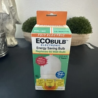 LIGHT BULB FEIT ELECTRIC ESL15C 15W 120V Ecobulb Soft White Screw Base 10,000 Hr - Image 1 of 4