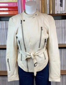 Diesel Ladies Biker Jacket UK 8 10 Small Real Leather Moto Belted FLAW Motocross - Picture 1 of 20