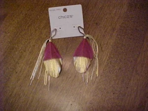 NWT CHICO’S NO DROP RED/GOLD FRINGE EARRINGS - Picture 1 of 3