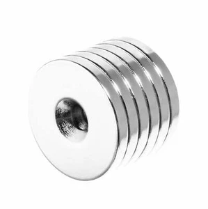 1 x 1/8 Inch Neodymium Rare Earth Countersunk Ring Magnets N42 (6 Pack) - Picture 1 of 3