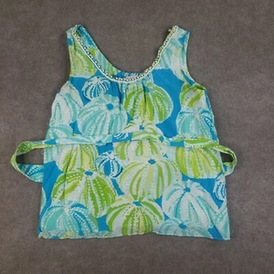 Lilly Pulitzer Tank Top Womens Size 8 Blue Green Silk Blouse Sea Urchin Belted - Picture 1 of 17