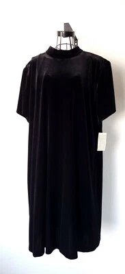 Vestido recto de terciopelo negro John Roberts para mujer pequeño manga corta elástico talla 24W P Foto 1 de 4