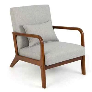 Modern Accent Chair Leisure Armchair - Rubber Wood Frame & Lumbar Pillow Gray - Picture 1 of 3