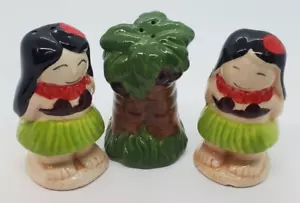Hawaii Hula Mädchen Salz & Pfeffer & Zahnstocher Halter 3 Stück Palme mit Stopfen ch - Bild 1 von 6