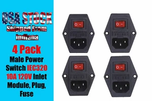 4Pcs 10A 120V Inlet Module Plug Fuse Switch Male Power Socket IEC320 - Picture 1 of 3