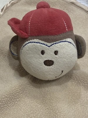 Gorra de béisbol recién nacida mono marrón roja manta de seguridad para bebé Lovey 10x10" Foto 1 de 4