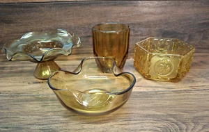 Vintage Mixed 4pc. Amber Gold Glass Candle Holders MCM - Picture 1 of 9