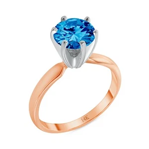 Anillo de boda solitario de oro rosa sólido real azul redondo de 1,50 quilates de 1,50 quilates - Imagen 1 de 3