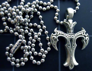 Tribal Kreuz Halskette Gothic Anhänger Edelstahl Kugelkette Neu Goth Krappen - Bild 1 von 10