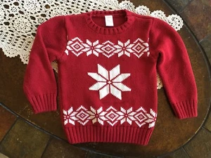 GYMBOREE Red White Sweater w/Snowflake Size XS 3-4 Long Sleeve Boys Girls - Picture 1 of 4