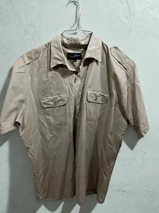 Rene De France Shirt Mens XL Tan Button Down Short Sleeve Utility Pockets Casual - Picture 1 of 9