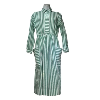 la chemise USA green white striped collared midi long sleeve pockets dress Sz 8 - Image 1 of 4