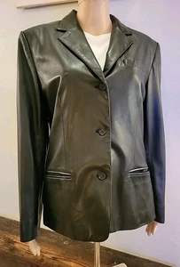 Lauren Ralph Lauren Vintage Leather Blazer Jacket Made in Korea Womens Sz 12 - Picture 1 of 14