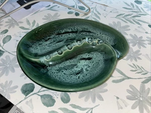 Ashtray Green Swirl MCM Ceramic Glazed Large 10.5" Long USA - Picture 1 of 7