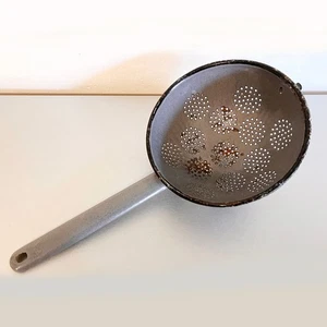 Vintage Czechoslovakian Enamel Strainer by SFINX Rustic Farmhouse Colander 1960s - Picture 1 of 8