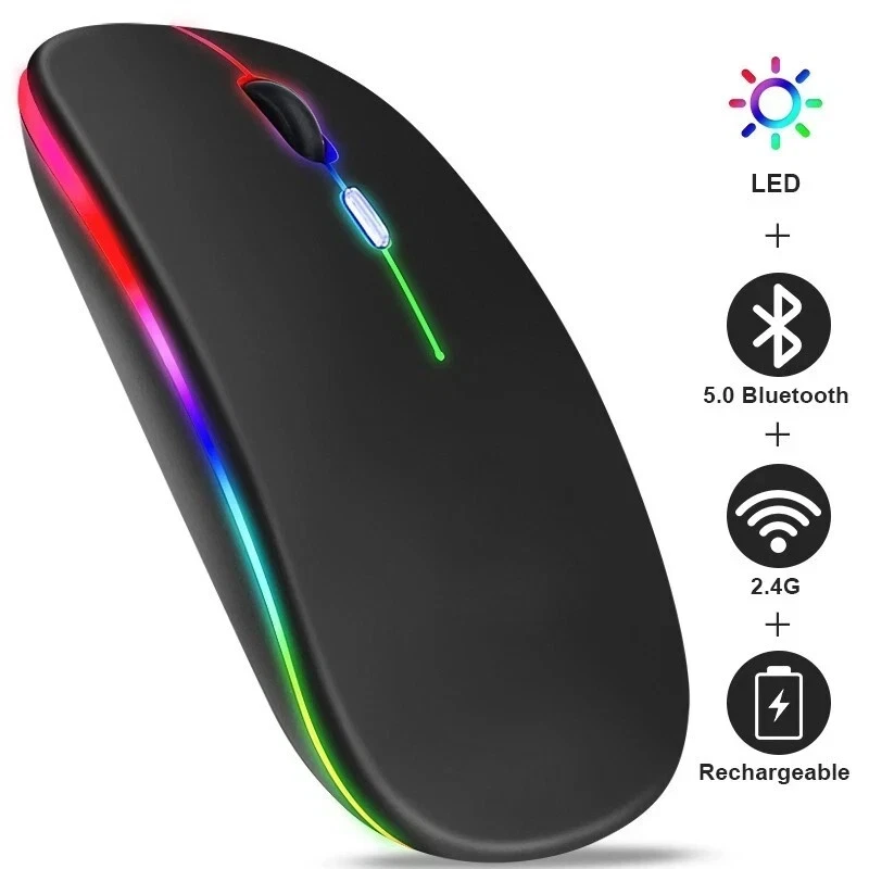RGB LED Wireless Mouse Rechargeable Bluetooth Silent Mice USB For PC Laptop UK - Image 1 of 4