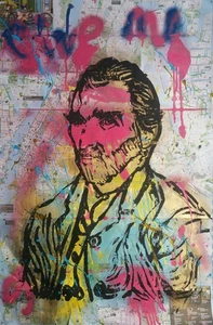HANDMADE ORIGINAL SILKSCREEN ON NEW TORK CITY BIKE AND SUBWAY MAP. VAN GOGH - Picture 1 of 4