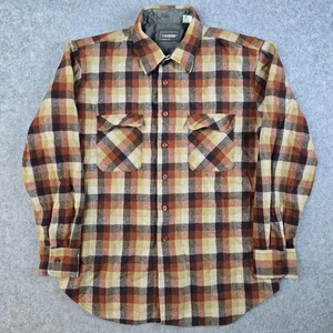 Vintage Campus Flanell Hemd Herren L orange braun kariert Wollmischung Outdoor Hütte - Bild 1 von 10
