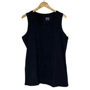 Canotta Denim & Co. Beach Quick Dry scollo a V nera L nuova - Foto 1 di 1