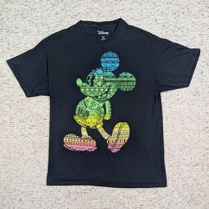 Disney Mickey Mouse T-Shirt LARGE 42/44 Black Tee Geometric Rainbow Mickey - Picture 1 of 4