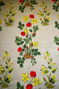TELA DE CORTEZA DE ROSALES ROJA Y AMARILLA DE MEDIADOS DE SIGLO LARGA - MARAVILLOSA, INUSUAL - Imagen 1 de 12