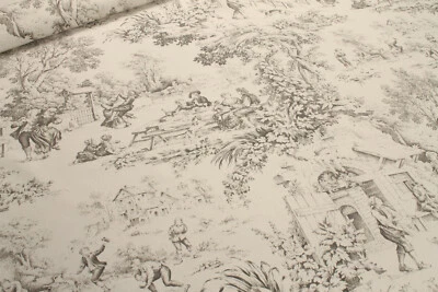 Stoff Baumwolle Rips Toile de Jouy Dorf beige braun Dorfcharakter - Bild 1 von 4