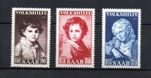 Sarre/Alemania 1952 antiguo conjunto de estampillas de arte/ayuda popular (Michel 338/40) MNH - Imagen 1 de 2