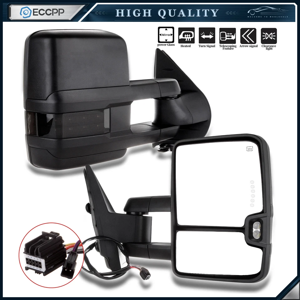 Pair For 2007-2014 Chevy Silverado Sierra Power Heated LED Signal Tow Mirrors — 第 1/4 张图片